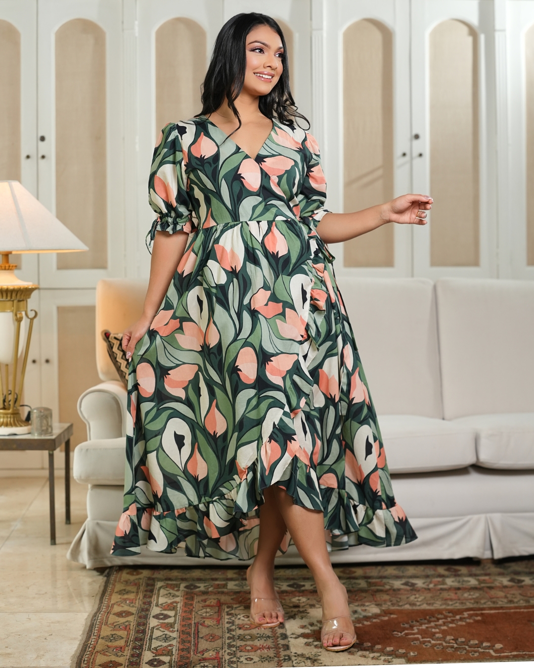 Floral Patterned Front Crossover Detail Maxi Dress - Image 5