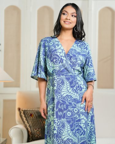 Botanical Patterned Crossover Detail Maxi Dress