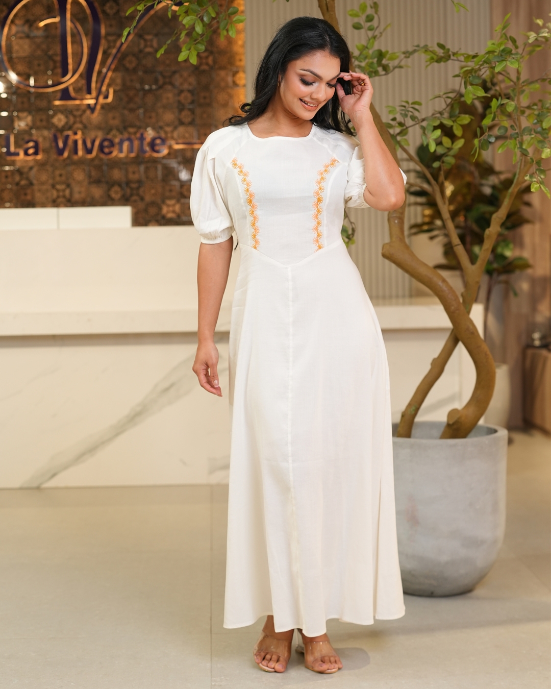 Embroidered Prncess Line Maxi Dress - Image 5